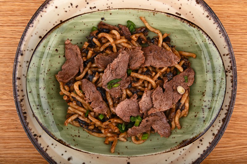 Stir fried udon noodles with Hoisin sauce and duck breast