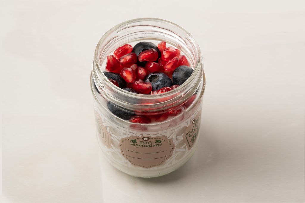 Coconut milk tapioca pudding with blueberry and pomegranate